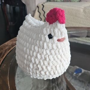 Plush Handmade Cream and Red Chicken - Crochet